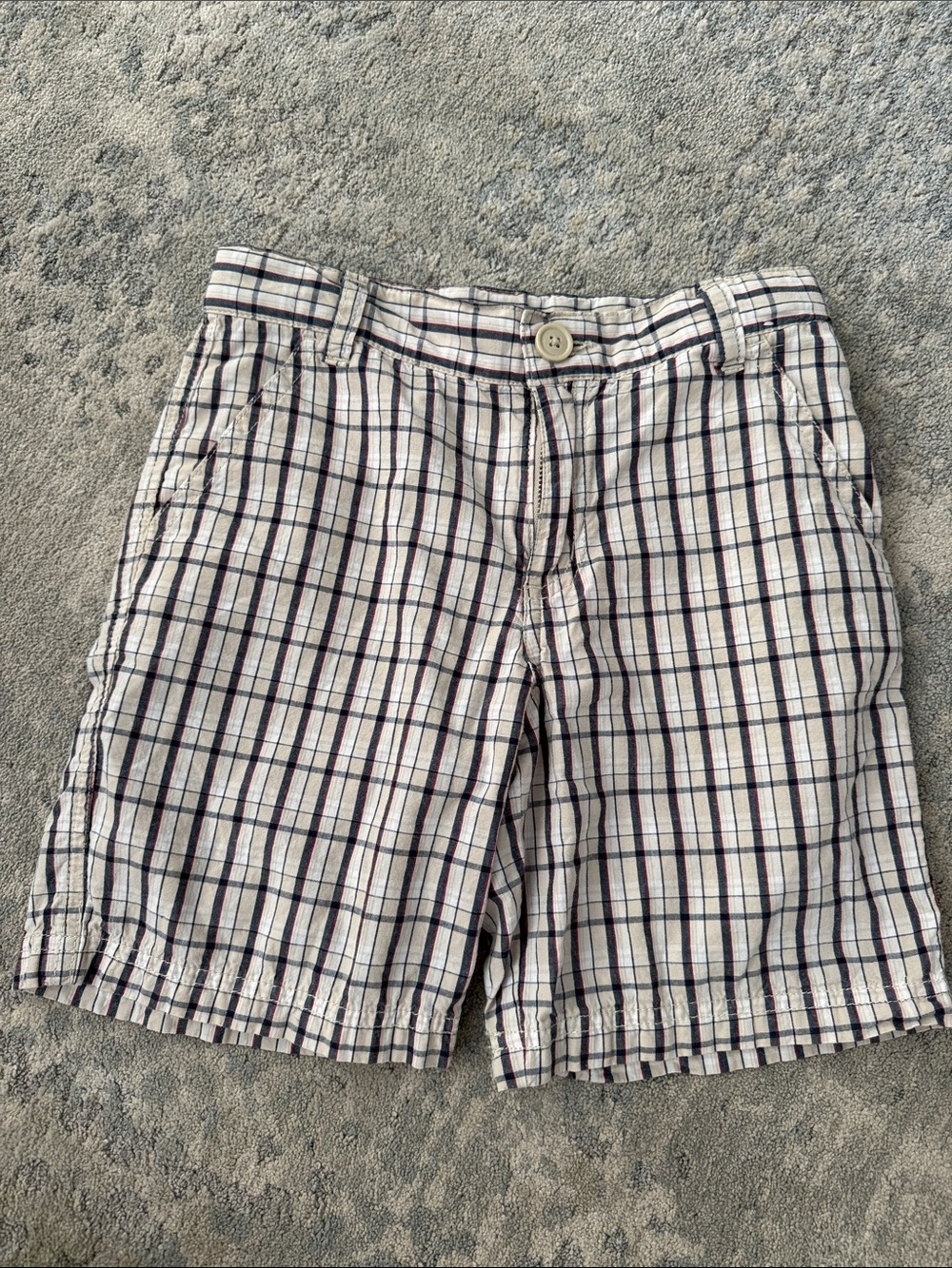 Gymboree Cream Shorts with Navy & Red Plaid